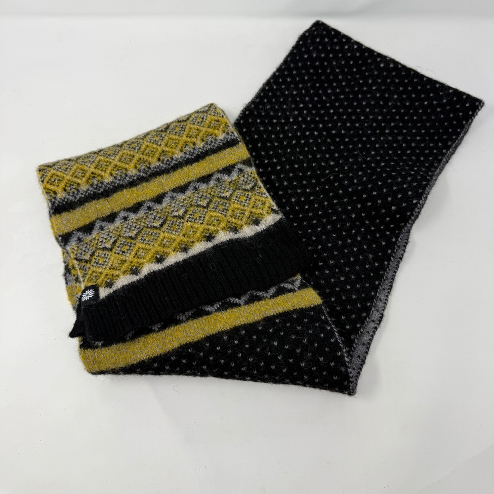 Icewear Vidar Scarf Black Yellow 100% Wool Icelandic Fair Isle Knit 49528-1230